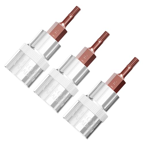 3PCS 3/8" Drive T15 Torx Bit Socket, S2 Steel Bits, Heat Treated CR-V Steel Star Sockets 1.9" Length - size: T15