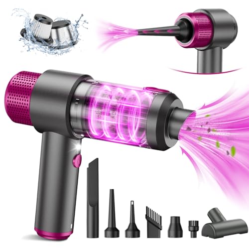 EYYA Handheld Cordless Car Vacuum Cleaner, 4-in-1 Portable Mini Car Vacuum Cleaner, 15000PA High Power & Air Duster with LED Light for Home Office - color: Grey Pink