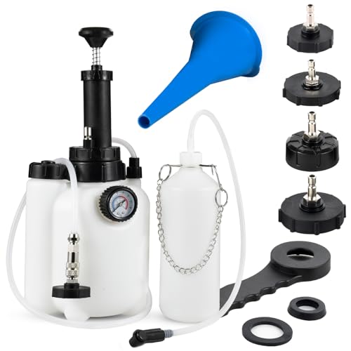 SMOTIVEPRO Brake Fluid Bleeder Kit, 3L Manual Pump with 4 Adapters, One Man | Fits Most European Vehicles and Select Chevy, Ford, Jeep, Dodge, GMC, Chrysler, Subaru and Hyundai Models