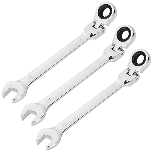 3 Pack 10mm Flex Head Ratcheting Wrench, 10mm Ratcheting Combination Wrench, Chrome Vanadium Steel Gear Wrench, 5° Movement, 72 Tooth