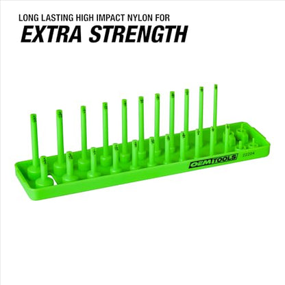 OEMTOOLS 22204 1/4" Socket Organizer (SAE), Socket Holder For Organizing Deep and Shallow Sockets, Labeled Posts, Dual Rail, Holds 1/8" to 5/8" | Dual Rail System Socket Holder, Socket Tray with Labeled Posts, Holds 1/8" to 5/8", Socket Organizer for Tool