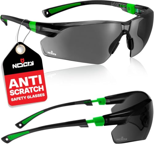 NoCry Safety Sunglasses with Green Tinted Wraparound Lenses; Tinted Safety Glasses for Men and Women with Adjustable Arms & No-Slip Grips; Work Glasses with UV 400 Protection; ANSI Z87.1 Rated - color: Black & Green