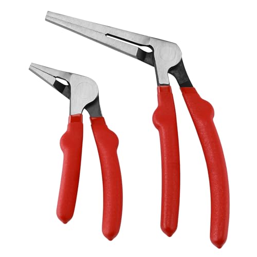 2PC Kiwi Bent Head Needle-Nose Pliers, Angled Head Needle Nose Kiwi Pliers, 6-Inch and 8-Inch, Double Injection Handles, Bent Head Design for Access Tight Spaces