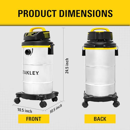 STANLEY Wet Dry Vacuum 5 Gallon with 4 HP Powerful Motor Suction,Stainless Steel Shop Vacuum Portable Wet Dry Vac for Jobsite, Workshop, Garage, Basement SL18130 - size: 5 Gallon(SL18130)
