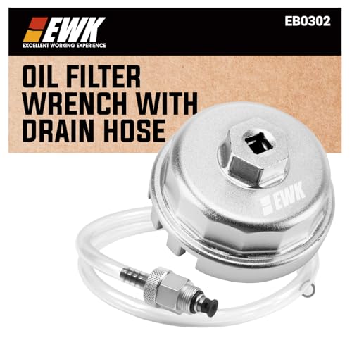 EWK 64mm Forged Aluminum Oil Filter Wrench with Drain Hose, Heavy-Duty Oil Change Tool for Toyota, Lexus, Scion 2.0L - 5.7L Cartridge Filters - style: Drain Tool Set