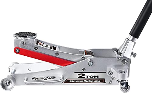 Power Zone 680060 2-Ton Dual Pump Quick Lift Aluminum Hydraulic Racing Jack, Lift Range: 3-1/2” to 16-1/2”, Silver