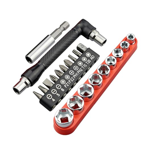 21-Piece Mini Ratchet Wrench & Bit Set - 1/4" Drive Ultra Low Profile Right Angle Screwdriver Kit with Metric Sockets (5-13mm) - Portable EDC Repair Tool for Bike, Car & Tight Spaces