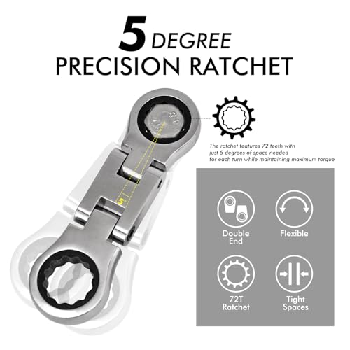 Stubby Wrenches Set, Flex Head Ratcheting Wrench Set Double Box End Ratchet Wrench 1/4 to 13/16 inch 5 Pieces SAE (SAE) - style: SAE