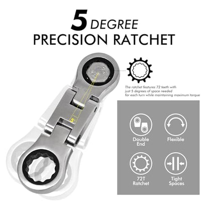 Stubby Wrenches Set, Flex Head Ratcheting Wrench Set Double Box End Ratchet Wrench 1/4 to 13/16 inch 5 Pieces SAE (SAE) - style: SAE
