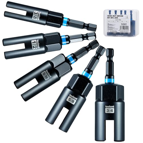 toolant Wing Nut Driver Set 5PCS (3/8", 1/2", 9/16", 5/8", 3/4"), CR-V Impact Driver for Wing Nuts, Eye Bolts, Hook Screws & Hex Nuts, 1/4" Hex Shank, Deep Slot, Anti-Rust Finish - size: 5 Piece
