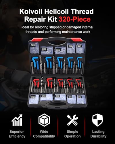Kolvoii Helicoil Thread Repair Kit 320-Piece, Metric & SAE HSS Drill Bits Tap Set, Spark Plug Engine Stud Insert for Automotive Rethreading Restorer Tool - size: 320PCS Metric & SAE