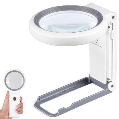 Magnifying Glass with Light and Stand, Foldable Handheld Magnifying Glass 18 LED Illuminated Lighted Magnifier for Macular Degeneration, Seniors Reading, Close Work, Coins, Jewelry White - color: White