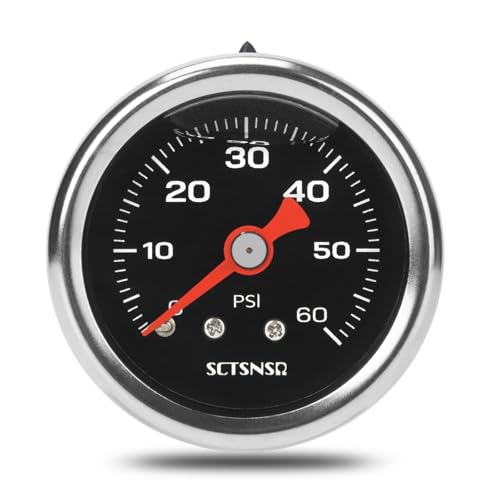 0-60 Psi Fuel Pressure Gauge, 1.5" Black Dial, 1/8" NPT Back Mount, Stainless Steel Case, Glycerin Liquid Filled, Inline Low Pressure Gauge, for Oil Water Air Pressure Test - size: 0-60 Psi, style: Back Mount (Black Dial)
