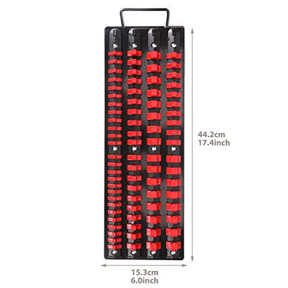 CASOMAN 80-Piece Portable Socket Organizer Tray, 2 Pcs Set, Blue & Red, 1/4-Inch, 3/8-Inch, 1/2-Inch,Heavy Duty Socket Organizer, Black Rails, Blue & Red Clips