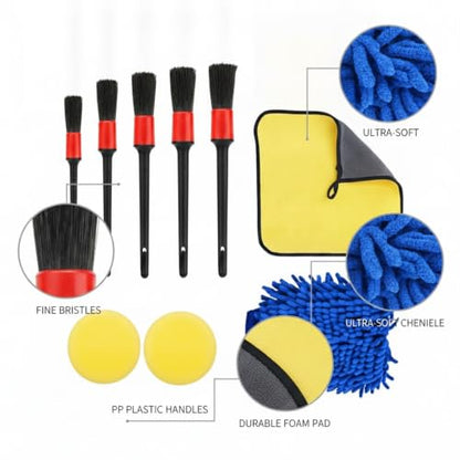 Car Detailing Brush Set, PP Plastic Cleaning Tools for Interior Vents, Dashboard, Wheels, and Exterior Crevices - size: 9.84 x 5.91 x 2.36 in