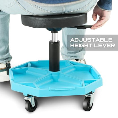 DNA Motoring Adjustable Height Pneumatic Garage Seat Rolling Mechanic Stool with Tool Tray Storage,300lbs Max Weight Capacity, Blue,TOOLS-00480 - color: Blue