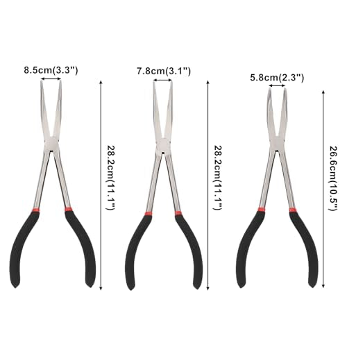 CASOMAN 6PCS 11" Extra Long Pliers Set, Include Extra Long Needle Nose Pliers Set (1"Long Nose Plier, 90°&45° Bent Nose Pliers) & Non-slip Hose Gripper Plier Set(5/16", 1/2", 3/4" Dia) - style: 6PCS