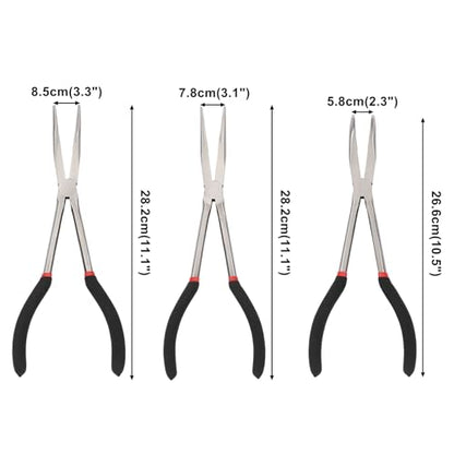 CASOMAN 6PCS 11" Extra Long Pliers Set, Include Extra Long Needle Nose Pliers Set (1"Long Nose Plier, 90°&45° Bent Nose Pliers) & Non-slip Hose Gripper Plier Set(5/16", 1/2", 3/4" Dia) - style: 6PCS