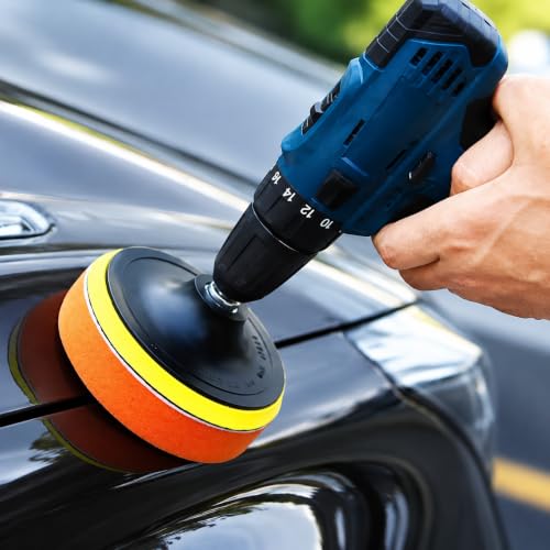 6Pcs 3" Wool Polishing Pad Kit with M10 Drill Adapter, Drill Buffer Attachment for Car Polishing Waxing, Foam Buffing Pads Set for Auto Detailing, Headlight Restoration, Metal Wood Resin Glass Surface