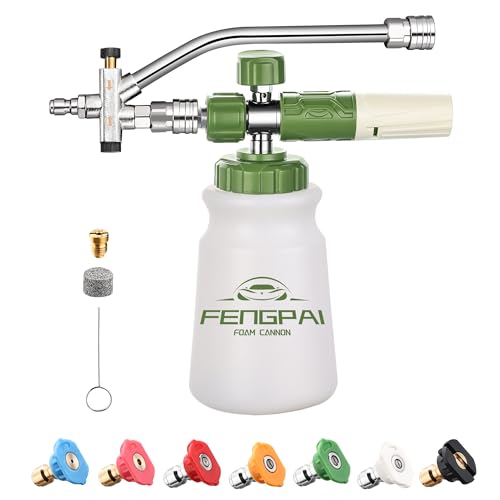 FENG PAI Pressure Washer Foam Cannon with Dual-Connector Accessory & 7 Power Washer Sprayer Nozzles, Double Tip Attachment For Soap Cannon, 1/4" Quick Connect, 3600 PSI, White Bottle - color: White Foam Cannon