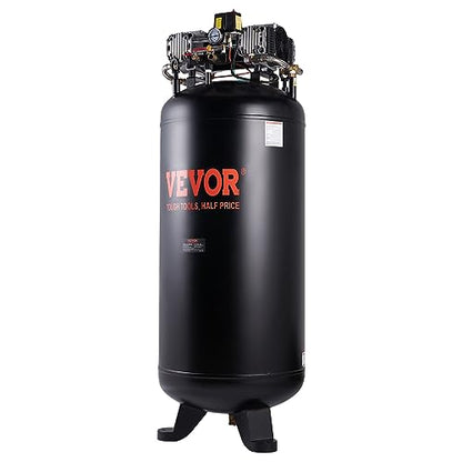 VEVOR 80 Gallons Air Compressor, 6.5HP 15.5SCFM@90 PSI Oil-Free Air Compressor Tank with 145PSI Max Pressure, 86dB Quiet Air Tank for Industrial Manufacturing, Air Brushing, Spraying (3-Phase Power) - size: 80 Gallon | 3-Phase Power