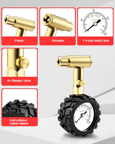 ATsafepro Bike Torque Wrench Set, 1/4 Torque Wrench 20-240 inch-pounds with ±3% Accuracy, 72T Dual Ratchet, Tire Pressure Gauge, Valve Core Tool, Bit Socket Set, for Bicycle & Car Maintenance