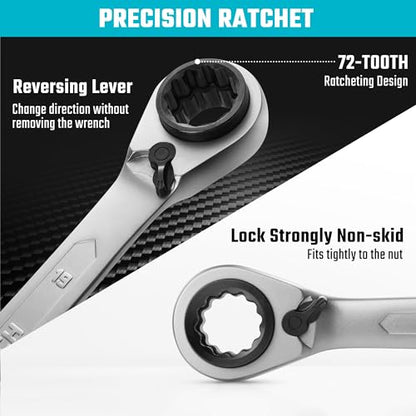 DURATECH 4-in-1 Reversible Ratcheting Box Wrench Set, Metric, 2-Piece | Double Box End, 8mm, 10mm, 12mm, 13mm & 14mm, 15mm, 17mm, 19mm, CR-V Steel, Matte Chrome Plated, Rolling Pouch - style: Regular & Metric