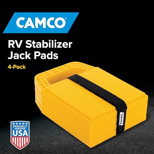 Camco RV Stabilizing Jack Pads - Features Interlocking Design & Includes Handy Strap for RV Storage and Organization - Molded of Strong UV Stabilized Polypropylene - 4-Pack (44595) - size: 6.2-Inch x 6.2-Inch, style: Pack of 4
