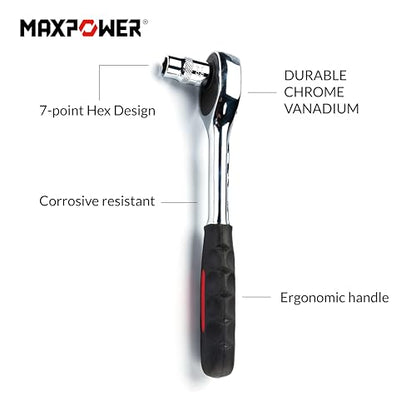 MAXPOWER 11-Piece 3/8" Ratcheting Socket Wrench Set Quick Release Reversible Ratchet Handle and Swappable Spanners Sockets with Hanging Rack - color: Metric 3/8" Drive