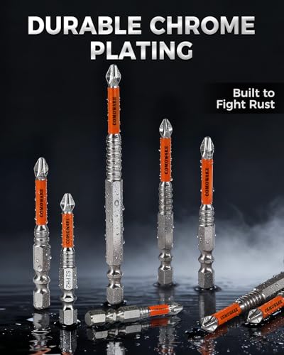 COMOWARE High Magnetic Screwdriver Drill Bit Set, 12PCS, #2 Anti-Slip Long Phillips Bits, S2 Steel, Chrome Plated for Rust Resistance, 2–6" Magnetic Impact Bits for Power Drill - color: Ph2 12pcs
