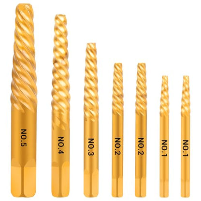 7-Piece Damaged Screw Extractor Set, Easy Out Bolt Extractor with Quick Change Adapter for Easily Remove Broken Bolts, Stripped Screws, Studs - size: 7 Pieces