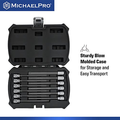 MichaelPro 12-Piece 3/8'' Drive Long Torx Bit Socket Set, T10 to T60, 6-Inch Length for Easy Reach in Deep Areas, High Torque Resistant CR-V and S2 Steel, Sturdy Storage Case Included - MP012019 - size: T10 to T60