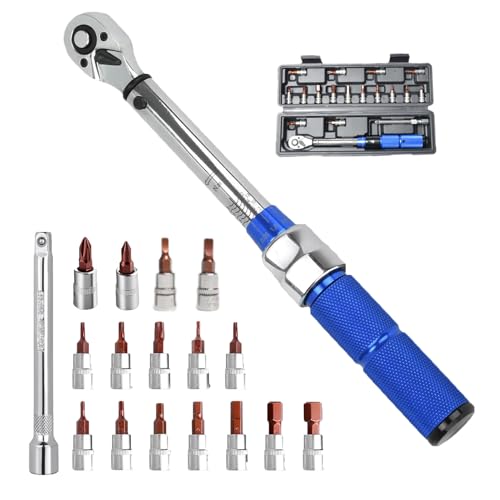 Bike Torque Wrench Set, 1/4 Inch Drive Torque Wrench 2 to 24 Nm | Bicycle Torque Wrench for MTB Mountain Road Bikes with Allen Key, Torx Sockets, Extension Bar