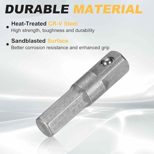 HARFINGTON 10pcs Impact Socket Adapter 1/4" Square Drive 1/4" Hex Shank 1.2" Long Extension Bit for Axle Nut Driver Drill Socket Sets - size: 1/4" x 1.2"