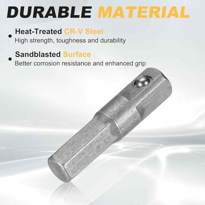 HARFINGTON 10pcs Impact Socket Adapter 1/4" Square Drive 1/4" Hex Shank 1.2" Long Extension Bit for Axle Nut Driver Drill Socket Sets - size: 1/4" x 1.2"