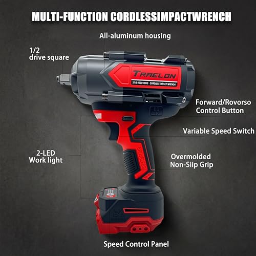 1/2" Cordless Impact Wrench, 1200N·m Brushless, Bare Tool | 900Ft-lbs, 4-Speed Dual LED, Works with Milwaukee 18V Battery, All-Metal Gearbox - style: 1/2 for Milwaukee Battery
