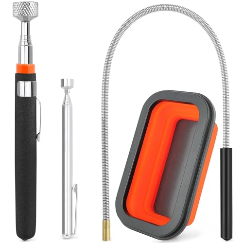 4 Pack Telescoping Magnet Pick-up Tool Set with Magnetic Parts Tray, Extendable Magnetic Pick Up Tools & Flexible Magnet Pickup Tool