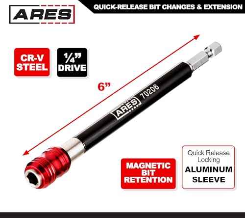 ARES 70206 - Drill Extension Bit Holder - 6-Inch Quick Release - Works With All 1/4-Inch Drive Bits - Quick Release Mechanism Makes Changing Bits a Breeze - size: 6-Inch Quick Release Extension Bit Holder