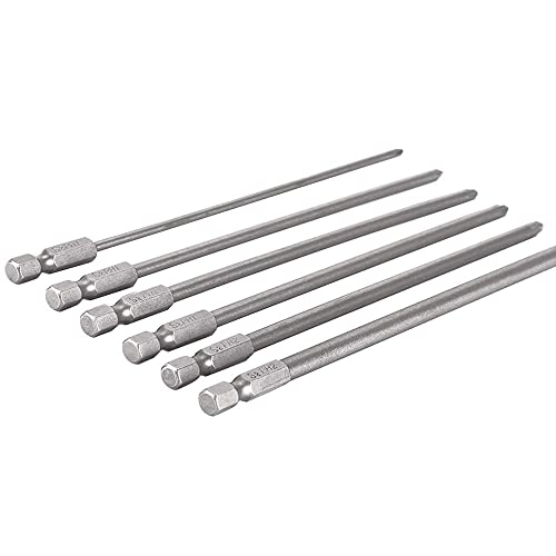 6Pcs Long Phillips Screwdriver Bits Set – 150mm Magnetic No-Slip Phillips Bits, 1/4" Hex Shank S2 Steel Cross Head Screwdriver Bit Set (PH1 PH2)
