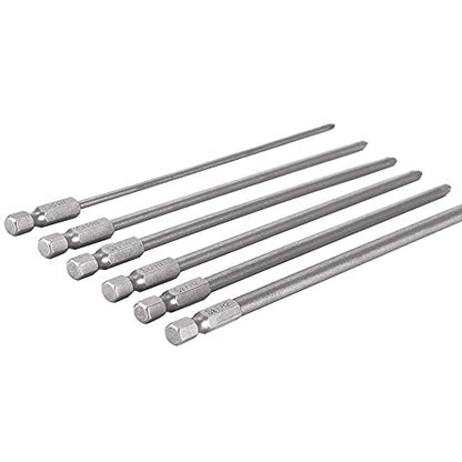 6Pcs Long Phillips Screwdriver Bits Set – 150mm Magnetic No-Slip Phillips Bits, 1/4" Hex Shank S2 Steel Cross Head Screwdriver Bit Set (PH1 PH2)