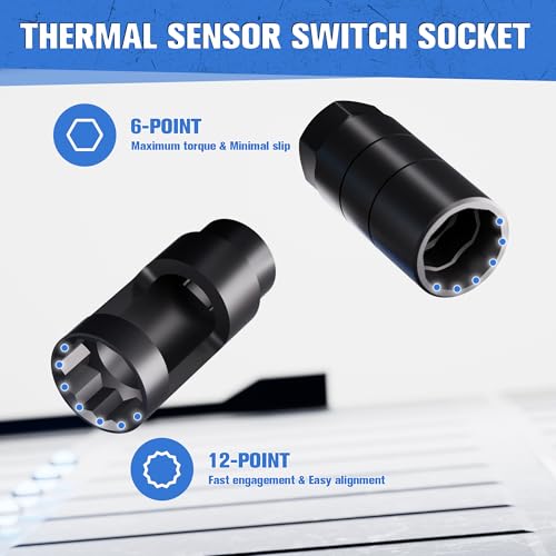 12-Piece Oxygen Sensor Socket Set & Thread Chaser Set, with 22mm 27mm 29mm 7/8" 1-1/16" Sockets 1/2" 3/8" Drive, for Oil Pressure, Vacuum, Thermal Sensors - size: 12-Piece