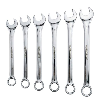 Jumbo Combination Wrench Set, 6 Piece Metric Sizes 34 to 50 MM, Heavy Duty CR-V Steel Construction, Industrial Grade Spanner Kit for Automotive, Workshop & Mechanical Use E-2004J_MM