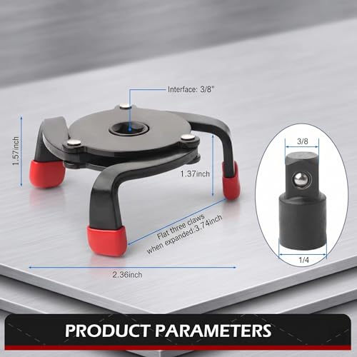 Car Oil Filter Wrench, 3-jaw Adjustable Filter Wrench with Variable Diameter Sleeve Adapter, One-way Anti-slip Steel Removal Tool, Portable Tool for Most Cars SUVs Trucks (Black)