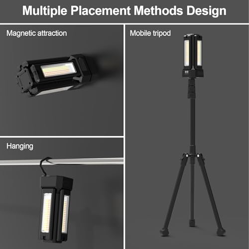 iodoo 13200mAh Rechargeable Solar Work Light with Folding Stand Support and Portable Carrying Bag, 8000 Lumen Stepless Dimmable, 4 Lighting Modes, White/Warm/Warm White (Black(Standard)) - size: Black(Standard)