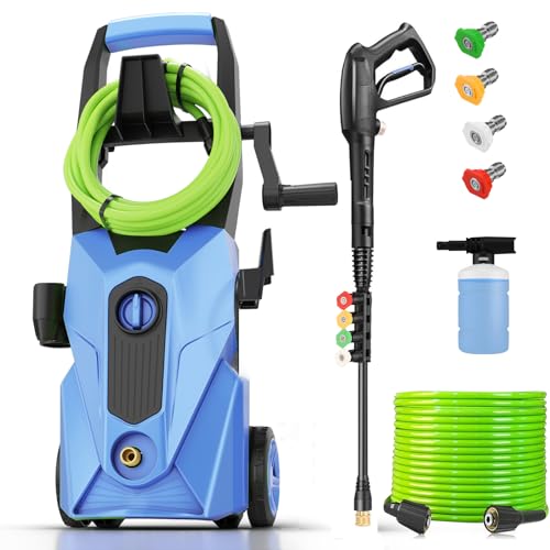 Electric Pressure Washer 5000 PSI 2.8GPM Portable Power Washer with 4 QC Nozzles, 500ML Foam Cannon for Cars/Fences/Driveways/Home/Patios Cleaning, Blue - color: Blue