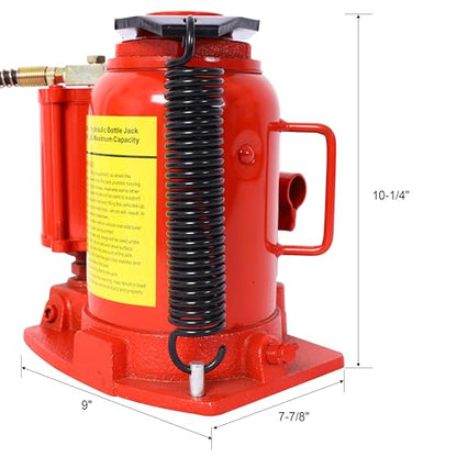Pneumatic Air Hydraulic Bottle Jack, 32 Ton/64,000 LBS All Welded Bottle Jack, 10.4-16.3 inch Lifting Range, with Manual Hand Pump & Handle,Heavy Duty Auto Truck Travel Trailer Repair Lift - color: Red, size: 32Ton