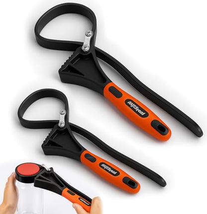 AV Steel Rubber Strap Wrench 2pcs, Adjustable Oil Filter Strap Wrench with Reinforced Belt, Max Diameter 4" and 6", Perfect for Removing Oil Filters, Hard-to-reach Pipes, Jars, Plumbing