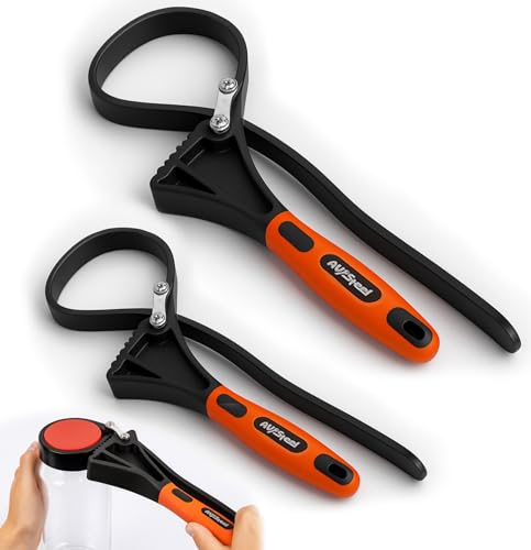AV Steel Rubber Strap Wrench 2pcs, Adjustable Oil Filter Strap Wrench with Reinforced Belt, Max Diameter 4" and 6", Perfect for Removing Oil Filters, Hard-to-reach Pipes, Jars, Plumbing