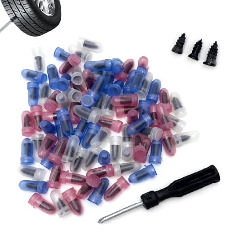 90PCS Car Tire Repair Kit, 3 Size Portable Tire Repair Plugs with Screwdriver, Self-service Threaded Puncture Emergency Repair Sets, Universal for Most Vehicles (Black)
