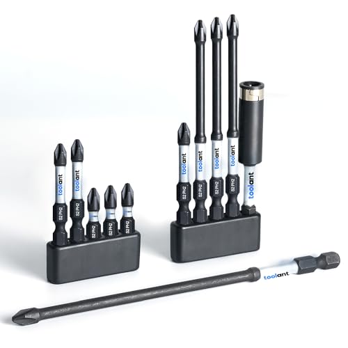 toolant PH2 Phillips Impact Bit Set, 11-Piece, Magnetic | CNC-machined tips, S2 alloy steel body, hardened core, magnetic fastener retention, impact-driver use - color: 11pcs, size: Assorted